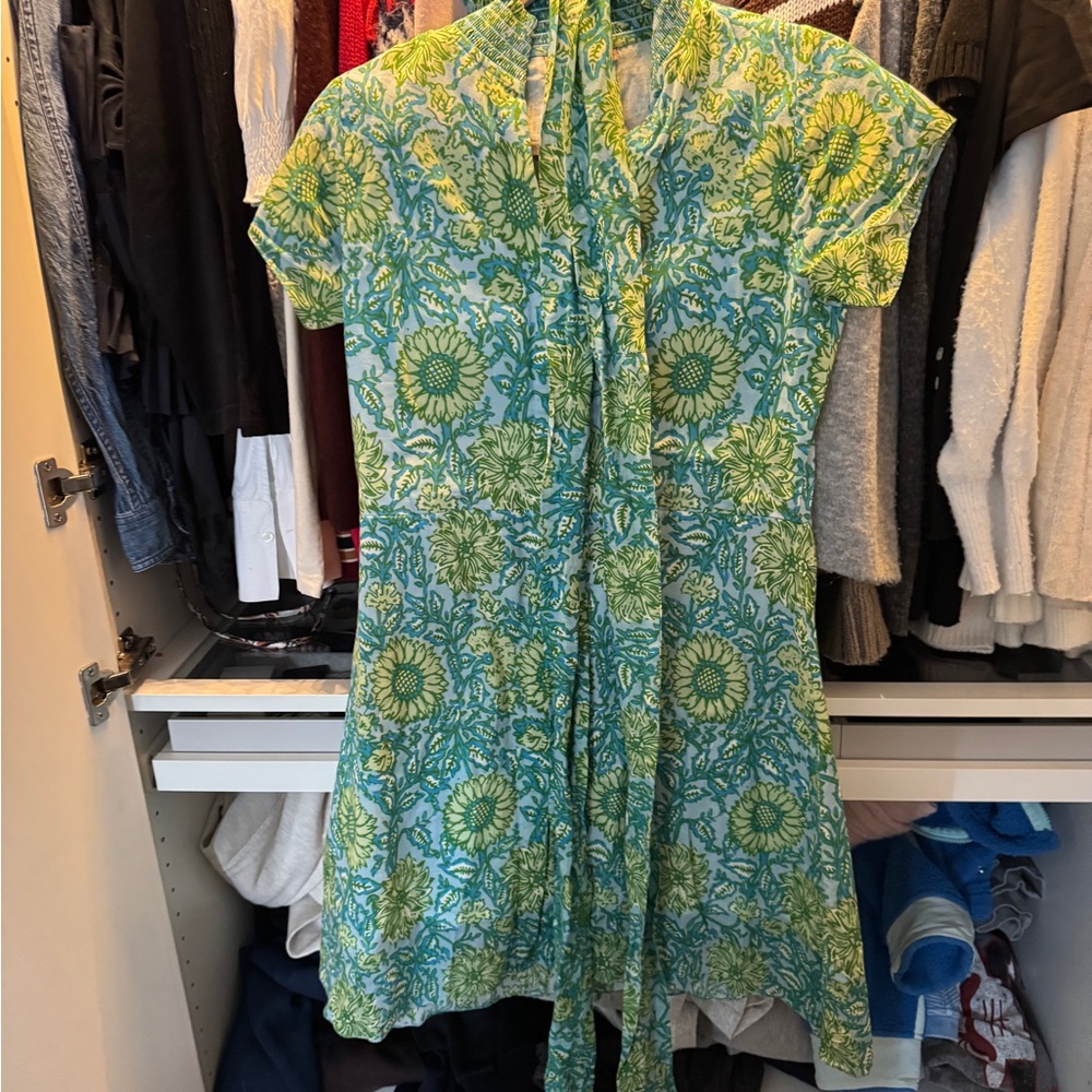 Vibrant Floral Mini Dress in Green and Blue